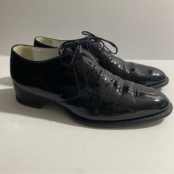 Maison Margiela Navy Patent Leather Lace Up Derby Dress Shoes White Stitch Heel - Picture 12 of 14